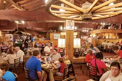 diners at log cabin pancake house